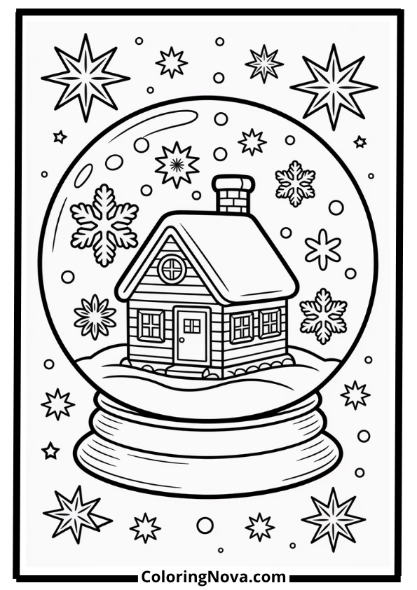 Snow Globe Cottage Coloring Page