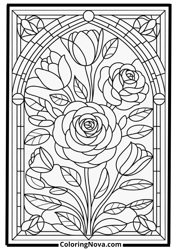 Stained Glass Flower Window Coloring Pages