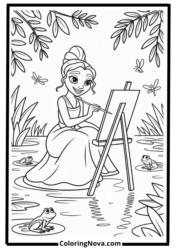 Tiana Painting the Bayou Coloring Page