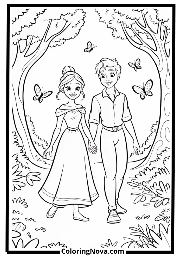 Tiana and Naveen’s Forest Walk Coloring Page