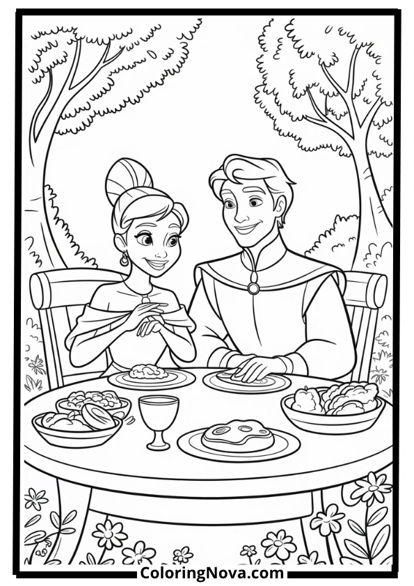 Tiana and Naveen’s Garden Lunch Coloring Page