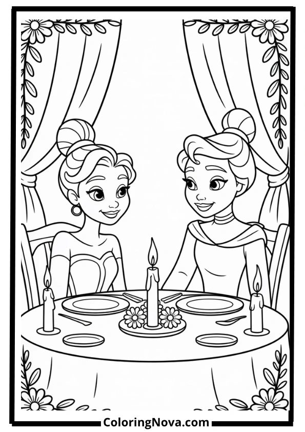 Tiana’s Candlelight Dinner Coloring Page
