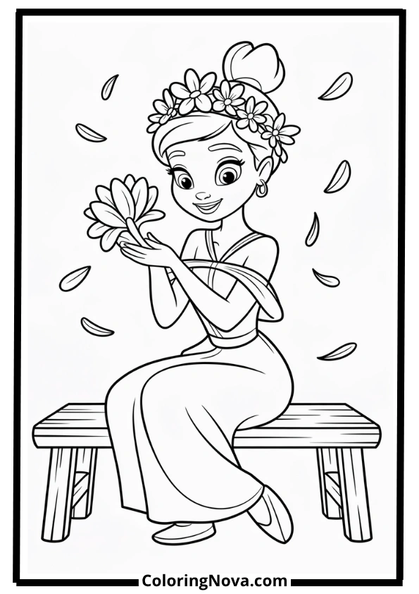 Tiana’s Flower Crown Coloring Page