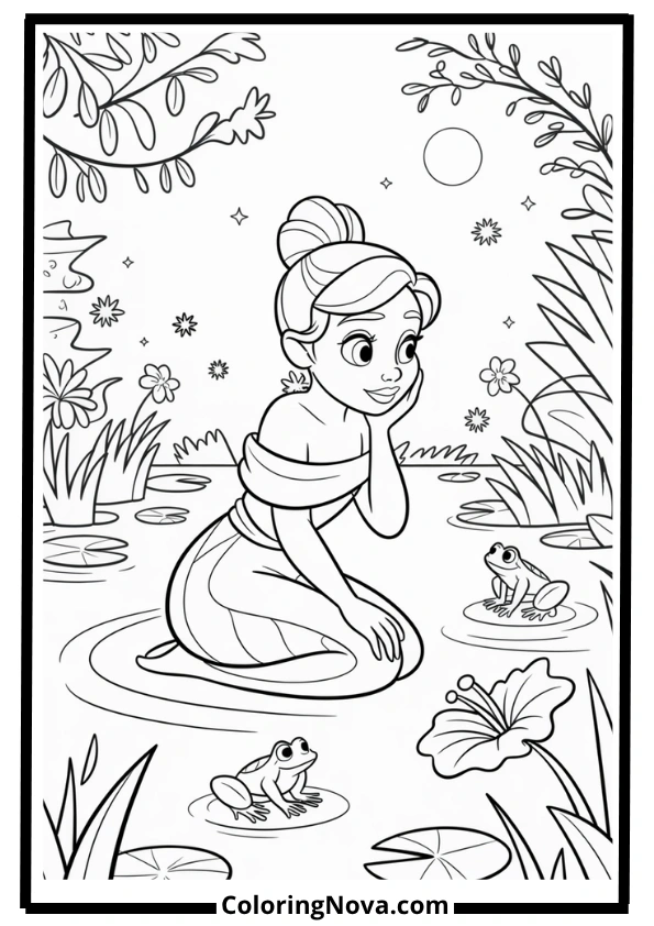 Tiana’s Magical Frog Pond Coloring Page (2)