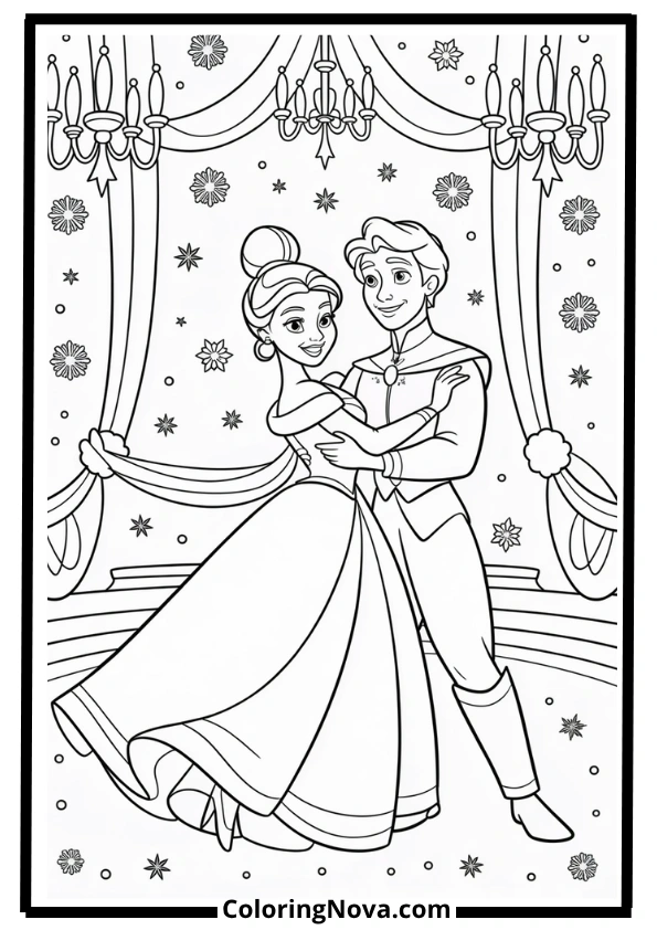 Tiana and Naveen’s Winter Ball Coloring Page
