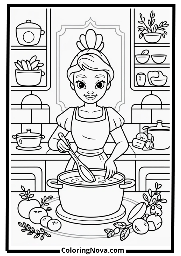 Tiana’s Royal Kitchen Coloring Page