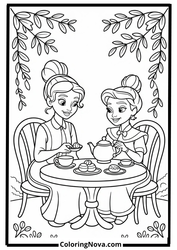 Tiana’s Tea Party with Charlotte Coloring Page