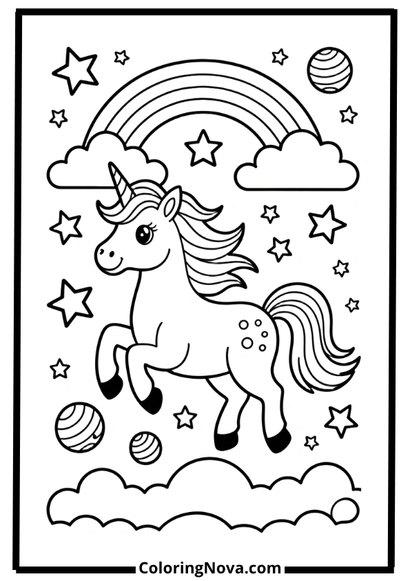 Unicorn Rainbow Ride Coloring Pages