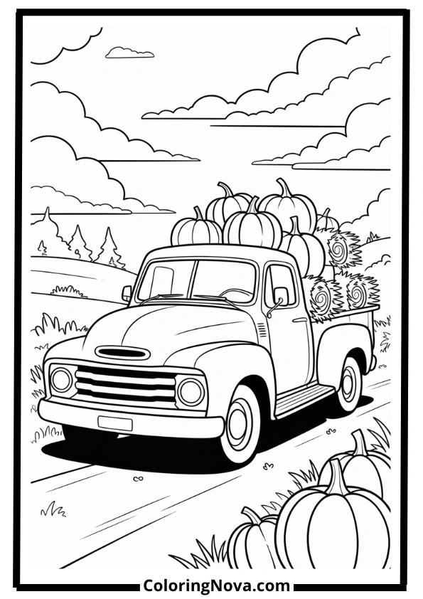 Vintage Truck Full of Pumpkins Coloring Page