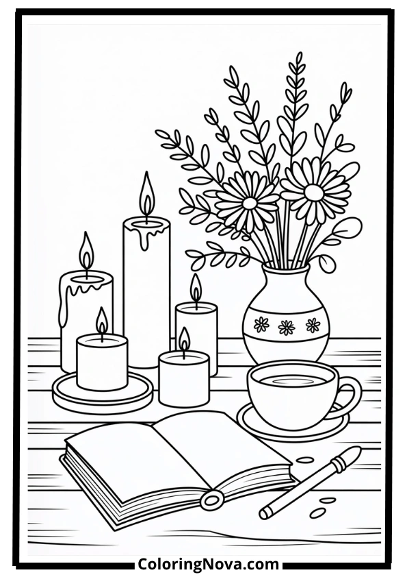 Warm Candlelit Evening Coloring Page