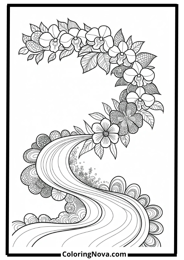 Waterfall of Flowers Coloring Pages