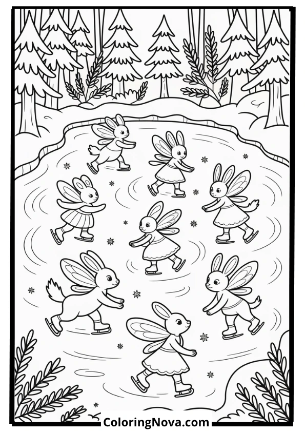 Whimsical Ice Skating Pond Coloring Page