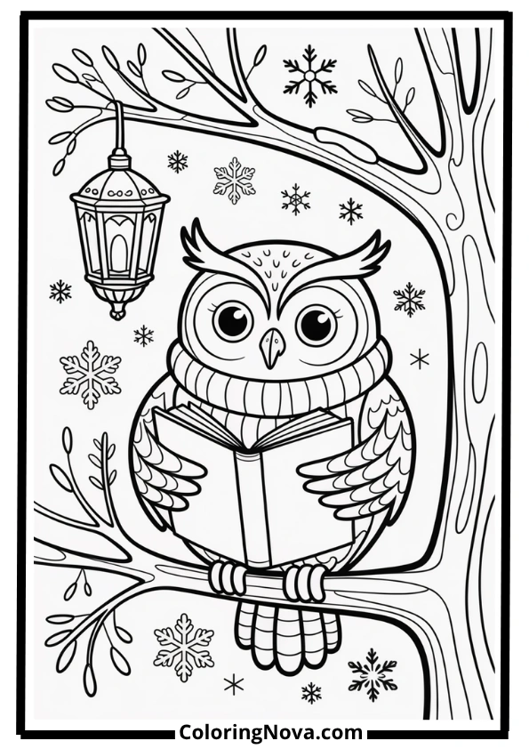 Whimsical Owl Reading Book Coloring Page