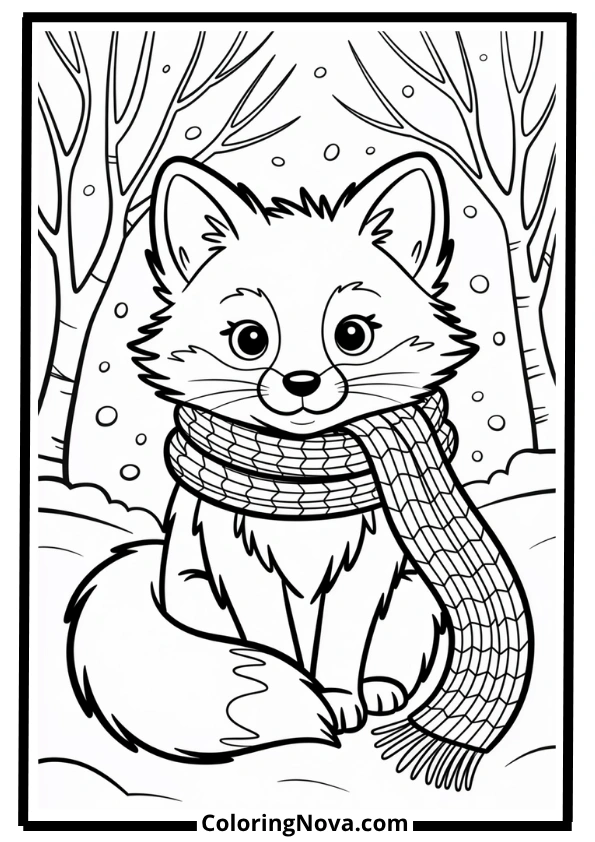 Winter Fox with Scarf Coloring Page