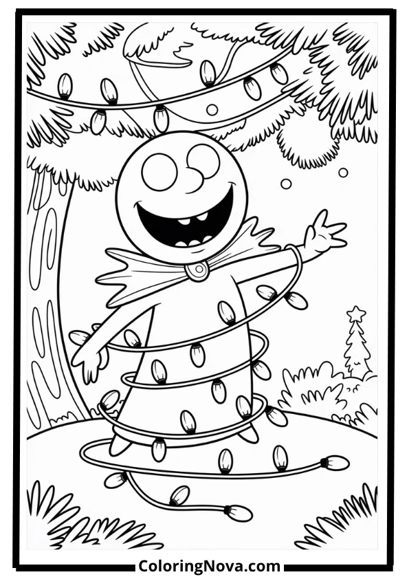 Zero Playing with Christmas Lights Coloring Page
