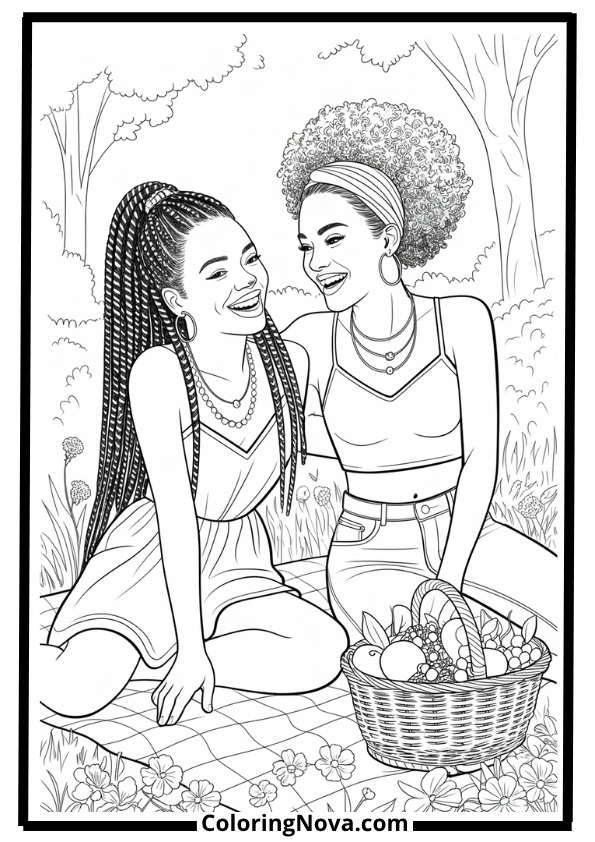 Black Girlfriends Laughing Together Coloring Page