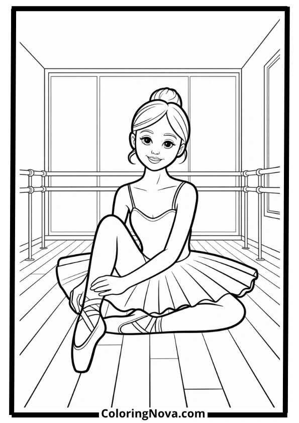 Elegant Black Ballerina in Studio Coloring Page