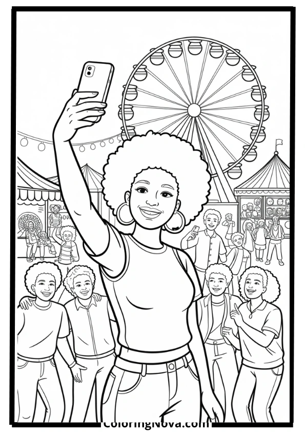 Fun Fair Friends Black Girl Coloring Page
