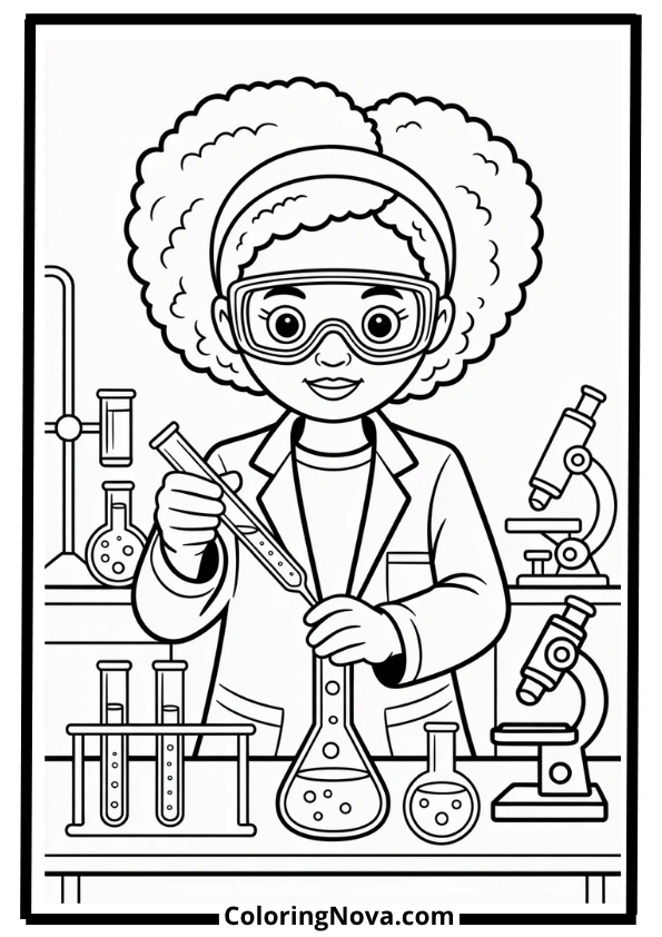 Smart Black Girl Scientist Coloring Page
